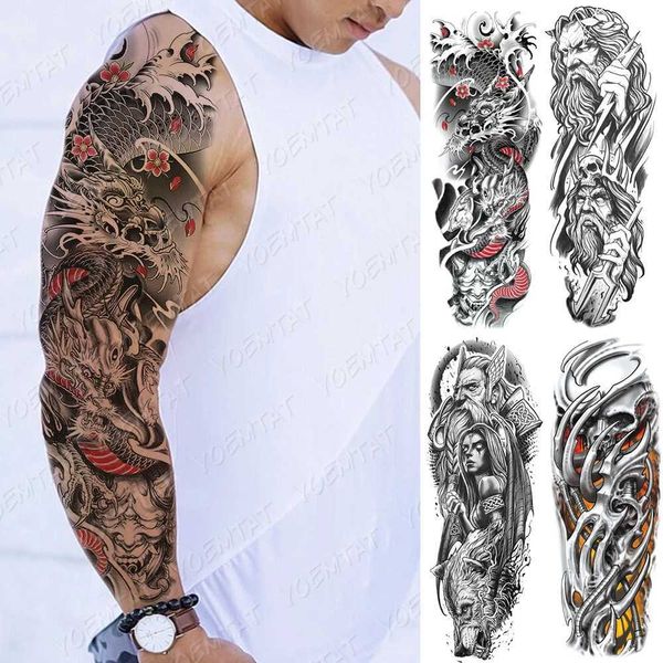 Trasferimento tatuaggio a braccio grande braccio tatuaggio giapponese Drago Prajna impermeabile toper temporaneo adesivo meccanico arte meccanica da donna tatuata finta uomo 240427