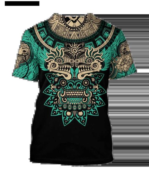 Erkek Tişörtleri Yaz Trendi Harajuku Meksika Aztek Quetzon Erkekler Sıradan T-Shirt Street Moda Klasik Retro O-Neck Gevşek Kıdemli 3D Baskılı Top Q240426