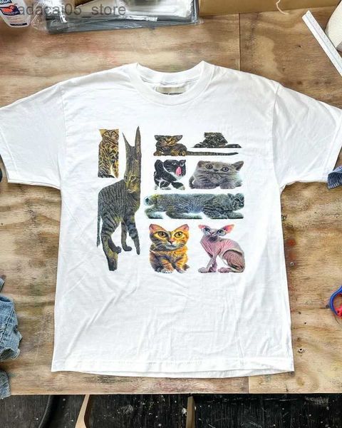 T-shirts masculina Rua de verão Retro Retro Pet Cat T-shirt de manga curta para mulheres y2k gótico harajuku moda casual casual camisa de tamanho grande q240425