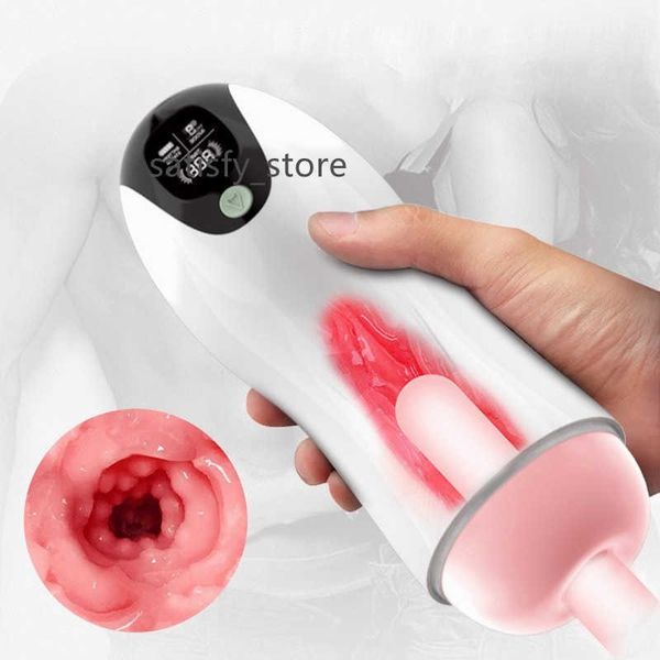 Digital Display 8 Frequenz vibrieren Sexspielzeug Doppeler realistischer Kanal Männlicher Penis verzögerte Ejakulation Masturbation Cup für Männer