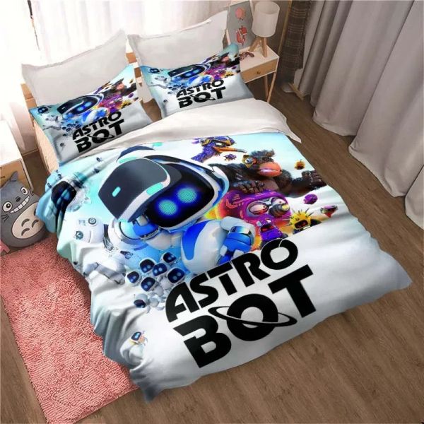 Travesseiro Astro bot fofo desenho animado conjunto de edredom de edredão de casal de cama king size de tamanho de cama adulta