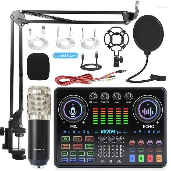 Microfones DJ20 Mixer de cartão de som DJ20 BM800 Redução de ruído Singing Voice Live Broadcast Phone Record Record USB USB