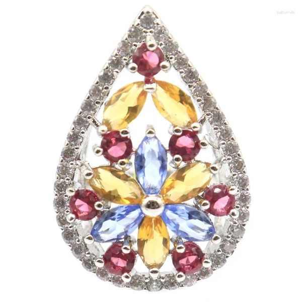 Anelli a cluster 27x18mm Multi Color Deluxe Violet Tanzanite Golden Citrine Pink Tourmaline White CZ Wear Daily Silver Silver