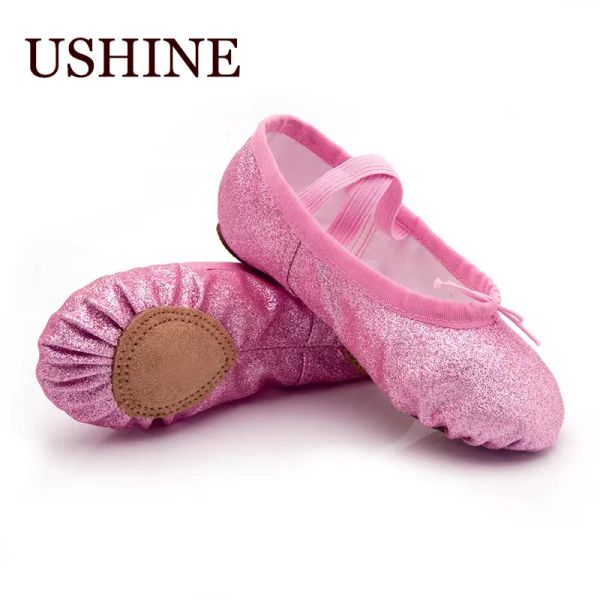 Botas ushine glitter balé sapatos de dança de ioga chinelos planos chinelos rosa rosa rosa vermelho sapatos de dança de balé para meninas crianças mulheres mulheres