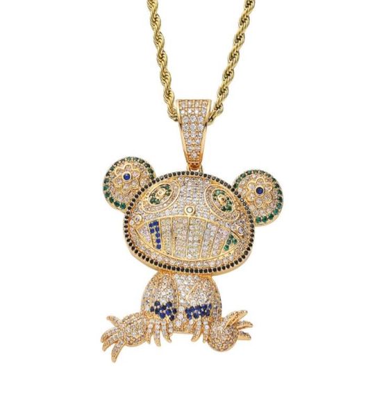 Neuer hochwertiger Hip -Hop -Persönlichkeit Anhänger farbiger Frosch Bronze Zirkon Halskette7618496