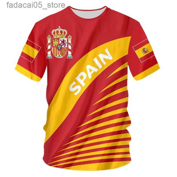 Herren-T-Shirts Spanische Flagge gedruckt T-Shirt Herren Sommer Schnell trockener Sport modischer Retro Kurzarm Street Kleidung Q240425
