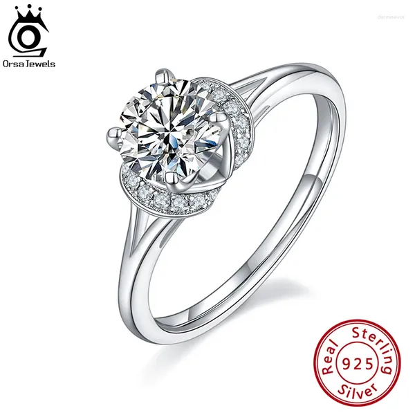 Кластерные кольца Orsa Jewels 1 Moissanite Stone Ring 925 Серебряное серебряное серебряное золото Подарок для женщин для женщин SMR85