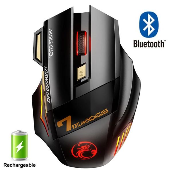 Перезаряжаемая беспроводная мыши Bluetooth Gamer Gamer Computer Ergonycial Mause с Silent Mice для подсветки RGB для ноутбука 240419