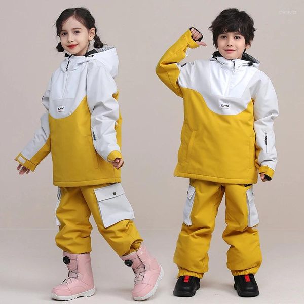 Gacche da sci 2024 Bambini Spacco da sci Girls ragazzi caldi giacca da snowboard all'aperto per bambini set di abbigliamento invernale avvolgente pantaloni da neve