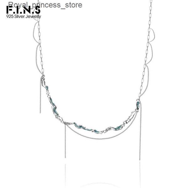 Colares pendentes F. I.N.S Ice Lake Series S925 Sterling Silver Prata Irregular Mint Blue Chain Tassel Tassel Kravik Chain Texture Multi -Lealed Colar Q240426