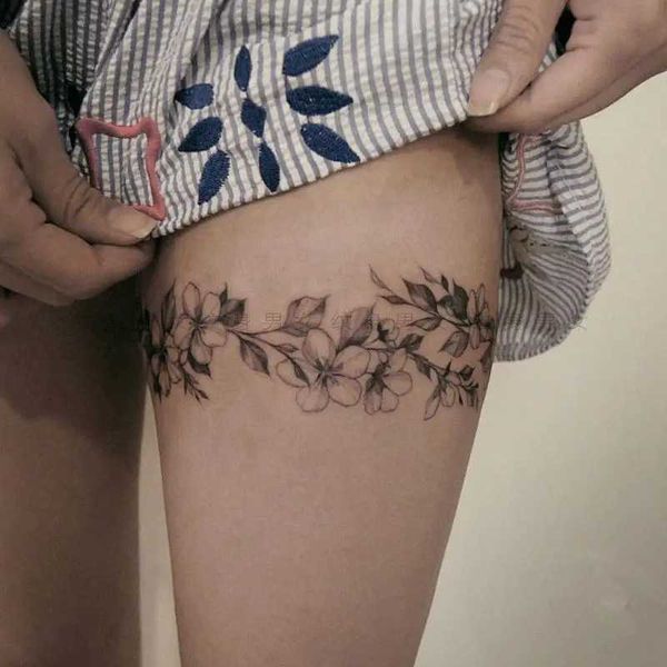 Tatuagem transferência de flor videira coxa tatuagem adesiva