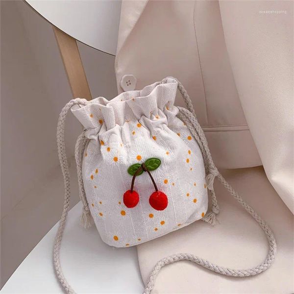 Umhängetaschen Leinwand Mini Totes Geldbörsen und Handtaschen für Frauen 2024 Mädchen weiblicher Käufer lässig süße süße kleine Daisy Cherry Drawess