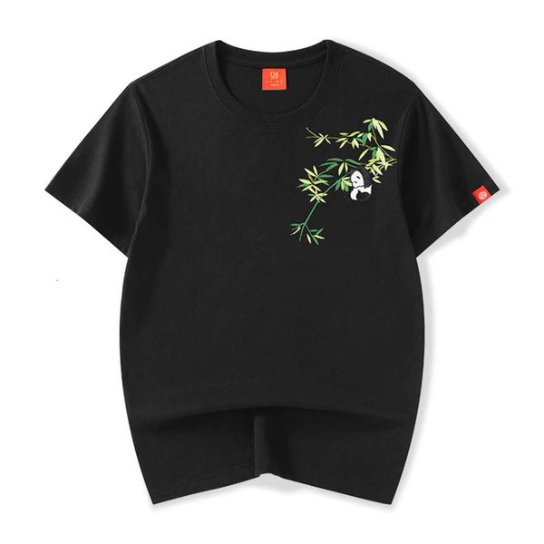 Retro Summer Panda Stickerei T-Shirt China-Chic-Marke Guofeng High Street vielseitig einfach lose Mode Kurzarm Männer halbe Ärmel