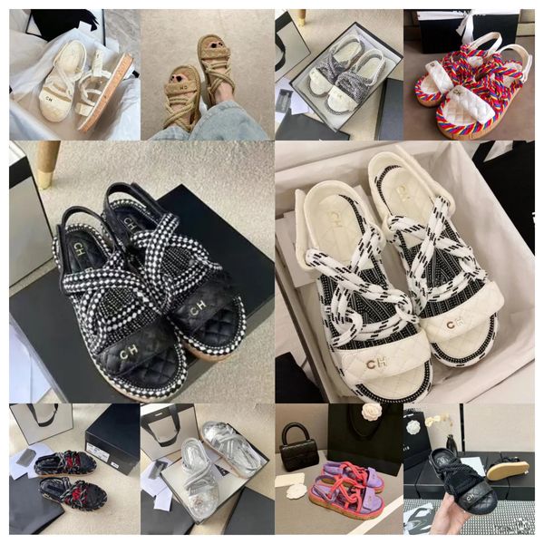 Lüks sandaletler 2024 Sandalet Kadın Ayakkabı Chanells Chanelsandals Örgülü Halat Geleneksel Rahat Stil Basit Yaratıcılık Moda Sandalet Yaz Ayakkabıları