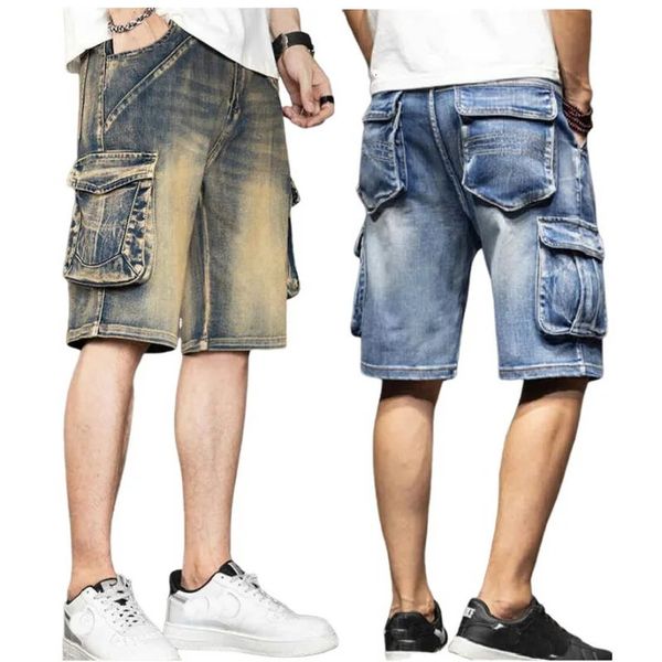 Männer losen Baggy Jeans Shorts Männer Jeans Streetwear Long 34 Cargo Shorts Tasche Bermuda Männliche Mehrfachpocket-Denim-Shorts 240415