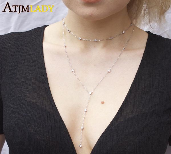 2019 Nuove donne Nex Sexy Necklace 925 Sterling Silver Chain Double Strade con AAA Cubic Zirconia Necklace y girocollo gioiello 3119806