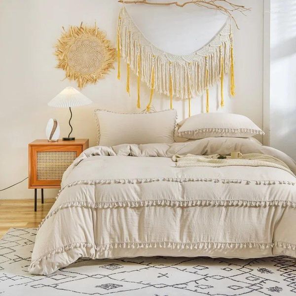 Bedding Sets Beige Tassel Set Ivory Duvet Capa