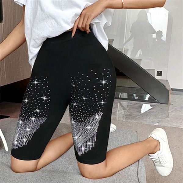 Leggings femminile femminile sexy bici da bici sport elastic ad alta vita ad altezza corta allenamento in poliestere ginocchio in polievo