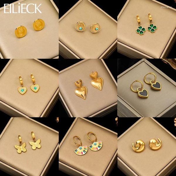 Hoop-Ohrringe Eilieck 316L Edelstahl Schmetterling Herz Tropfen für Frauen Mode Ohr Studie Gold-plattiert wasserdichtes Schmuck Geschenk