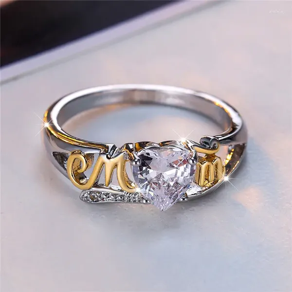 Anéis de casamento fêmeas de luxo de cristal de zircão branco anel de coração vintage jóias de cor prata vintage para mulheres