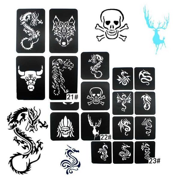 Tattoo Transfer 3 Blatt Tattoo Schablone Set Männer coole Zeichenvorlagen zum Malen Wolf Drache Tiger Schädel Tier Airbrush Tattoo Schablonen 240427