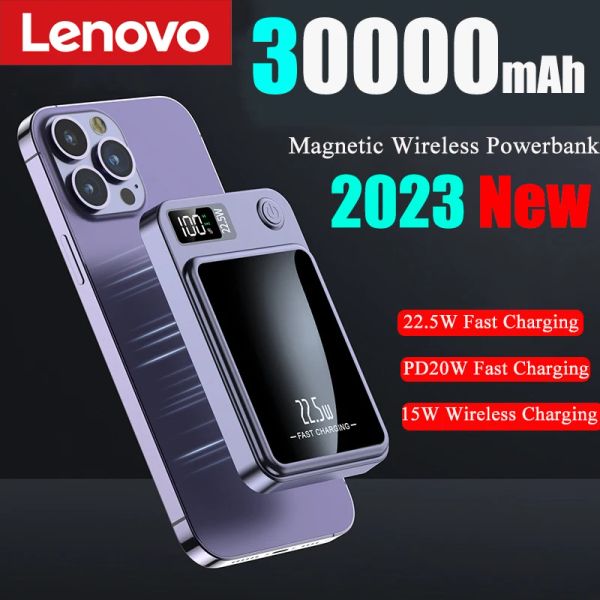 Случаи Lenovo 30000MAH MAGSAFE Power Bank QI Магнитный беспроводной пауэр -банк для iPhone 14 Samsung Portable Induction Charger Fast Зарядка