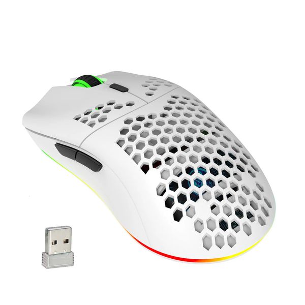 HXSJ T66 RGB 24G Iluminação de mouse sem fio para jogos com design de design ergonômico DPI ajustável para laptop para desktop 240419
