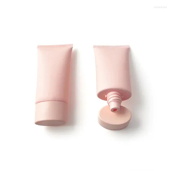 Бутылки для хранения 50 мл x 50 пустой матовая розовая плоская плоская мягкая труба Переполняемая пластиковая пластиковая лосьон Сжатие косметическая упаковка для лицевого крема