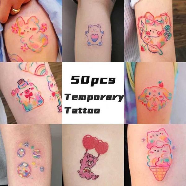 Tatuagem Transferência de 50 folhas Tattoo Tattoo Tattoo Cartoon Graffiti Tattoo Fake Imperme impermeável Transferência de água fofa RETEJO DE ARMA DE FACE