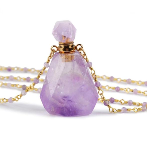 Parfümflasche Multikind Natural Stone ätherische Ölflaschen weiß Quarz Amazonit Amethysts 26quot Frauen Halskette DropshipPin1622265