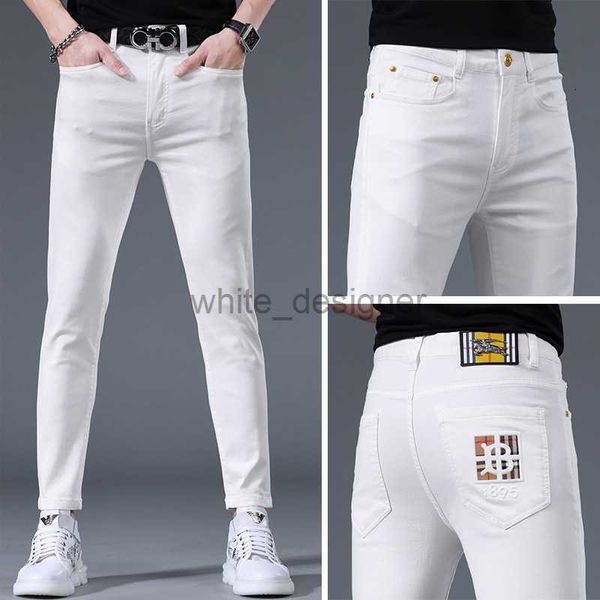 Дизайнерские джинсы мужские джинсовые брюки летние тонкие укороченные штаны вышитые печать с прямой трубкой.