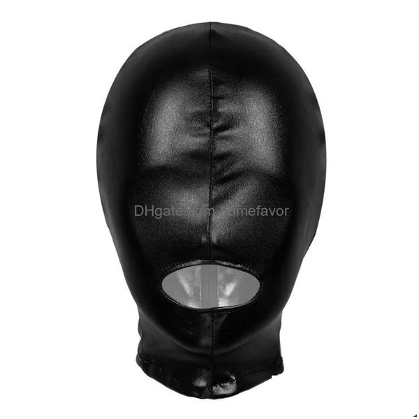 Partymasken Latex Gesichtsmaske für Männer Frauen Cosplay Kostüm Kit Shiny Metallic Open Mund Hole Kopfbedeckung Flu