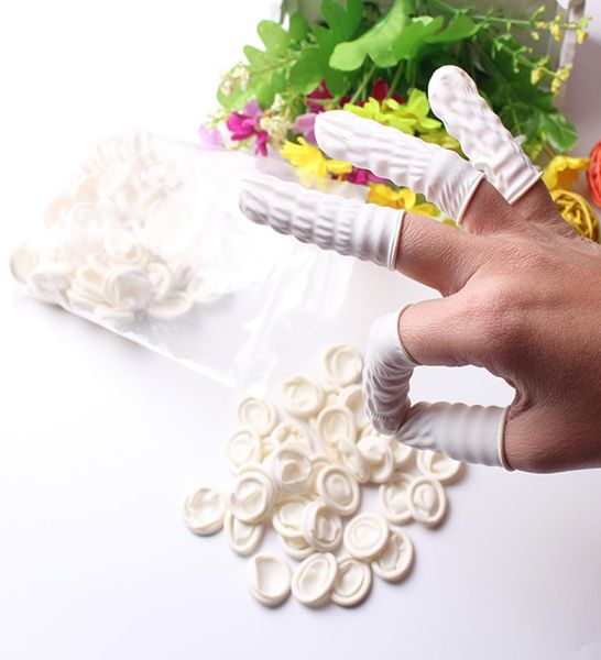 100pcs White Eye Brauenhandschuhe Einweg -Latex -Gummi -Finger -Kinderkolte Antistatic Protector Tipp Cover Tattoo Nail Art Beauty Tool1689179