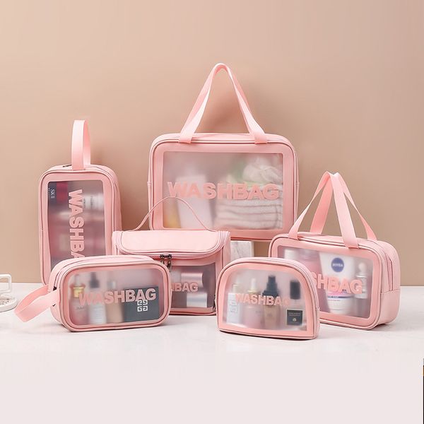 Novo bolsa de cosméticos transparente de seis peças de lavagem de pvc banheira de banheira saco de praia