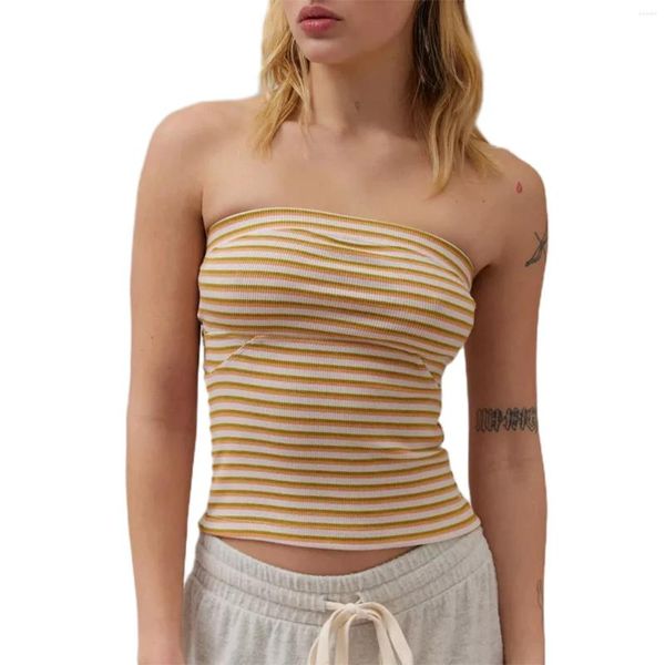 Tank da donna Women Stripe Print tubo tops a costine a costine a costine Summer Crop Streetwear Cami