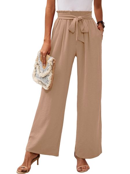 Pantaloni casual estivi pantaloni da donna con tasche ad alta vita ad alto nodo regolabile per pendolari gambe gambe