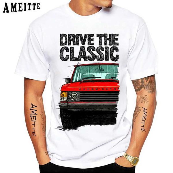 Camisetas masculinas Novas homens de verão short slve drive the clássico range rover off-road camiseta harajuku design de carro branco menino casual t top t240425