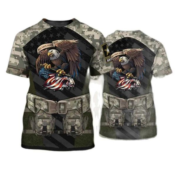 Taktische T-Shirts US Military Flagge gedrucktes Sommer-Herren-T-Shirt-Tarnmuster übergroßer kurzärärmischer Klassiker Retro Outdoor Speed Anzug 240426
