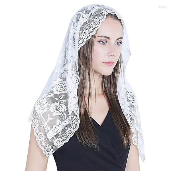 Bridal Veils Church Veil Mantilla Messa latina Messa Elegante testa di pizzo floreale Copertura per le donne Catholic Chapels Wedding