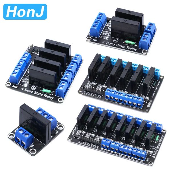 Controles Módulo de retransmissão Estado sólido Estado sólido Alto nível 5V 12V 24V DC 1 2 4 8 Channel SSR Solid State Relay Módulo para Arduino G3MB202P SSR AVR DSP