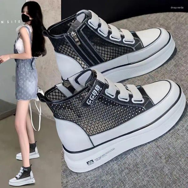 Casual Schuhe Sommer High Top Frauen bequeme Plattform Sneakers Kniestiefel Reißverschluss atmungsable Wohnungen