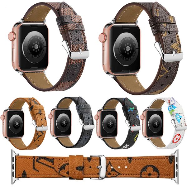 Luxury Apple Watch Ultra 2 Serie 9 Band 38 40 41 42 44 45 49 mm Blumenleder Uhren Armband für iWatch 9 8 7 6 5 4 SE Designer Watchbänder DD DD