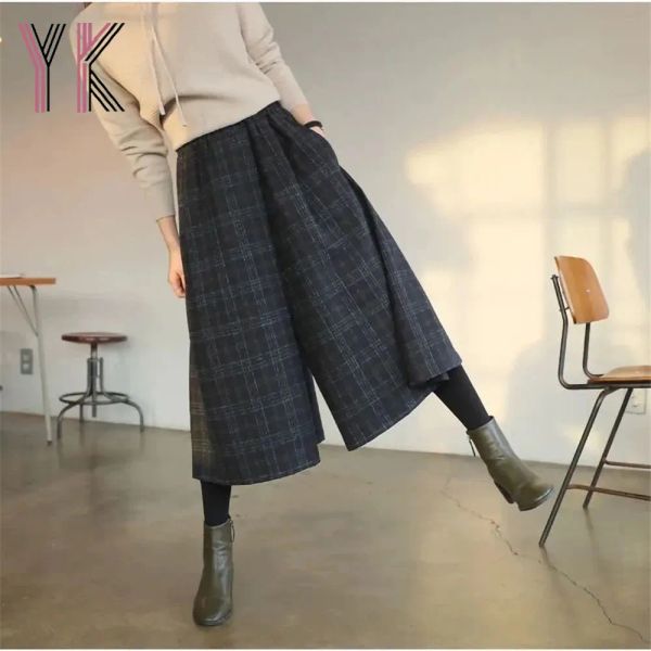 Miscela elastica con miscela elastica con fascia elastica di lana di capris, pantaloni da gamba larga da donna pantaloni di lunghezza della caviglia