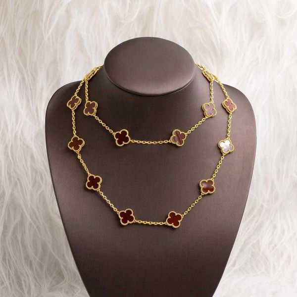 Hochwertige Designer -Halskette Vancleff für Frauen goldene doppelseitige glückliche Klee 20 Blumen Halskette mit modischem und fortgeschrittenem Stil