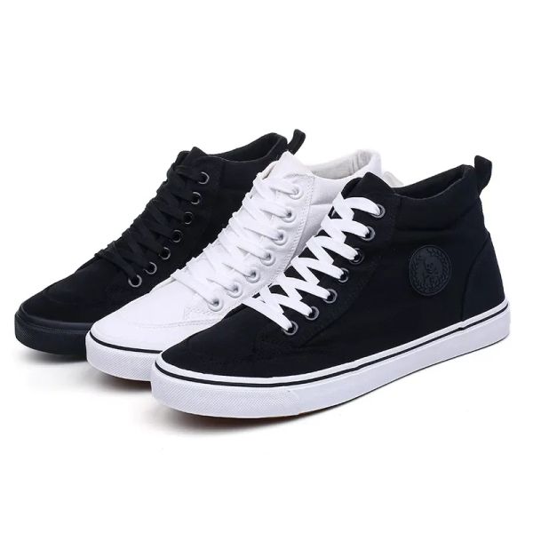 Сапоги Mens High Top Fashion Fashion Canvas Shoes Flat High Top Casual Shoes Cool Street Brand Classic Black White A136