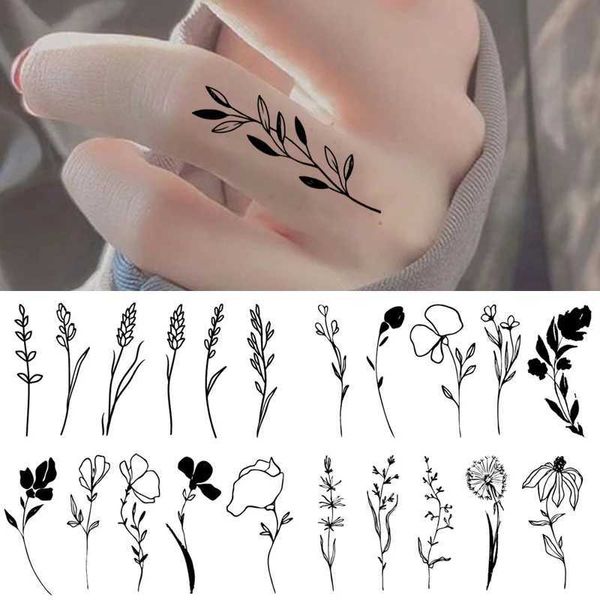 Tattoo Transfer schwarz weißer Blumen Tattoo Aufkleber wasserdichte schicke Henna temporäre Tattoos süßer Finger kleiner Körperkunstfestival Accessoires 240426