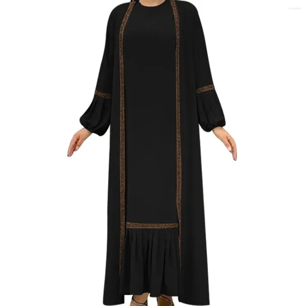 Abbigliamento etnico eid donne musulmane vestiti in forma 2 pezzi eleganti paillettes abaya dubai tacchino arabo tacchino cardigan islamico kaftan jilbab preghiera kimono