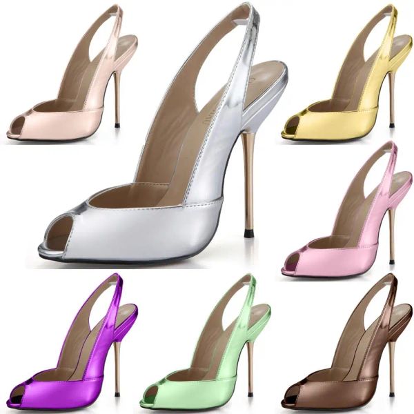 Сапоги сексуальные вечеринка Peep Toe Slingback Stiletto Iron Heel Women Pumps Zapatos de Tacon Alto Punta Abierta Moda Zapatos de Noche 3845G