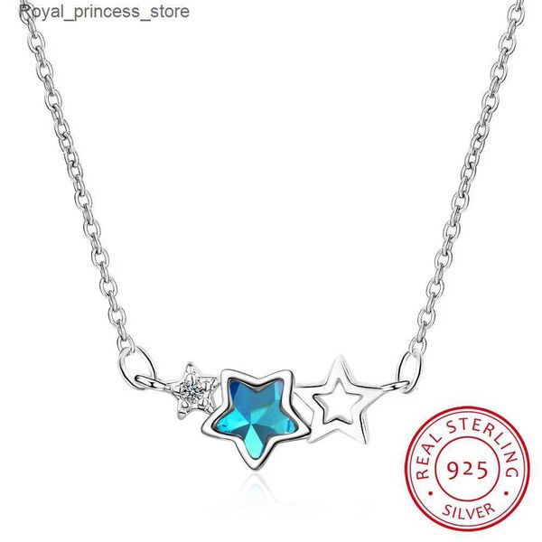 Подвесные ожерелья 925 Чистый серебряный синий кристаллический цирконий 925 Pure Silver Star Countale, подходящее для женщин Kravik Chain S-N78 Q240426