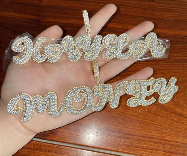 Amarelo Gold Bling Bling Cz Letras Cursive Letters personalizadas Jóias de colar de pendente para homens Mulheres com 3mm 24 polegadas ROPE26677729